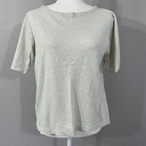 J Jill Women's Simply Supima Elbow Sleeve Tee‎ Heathered Oatmeal Size Small